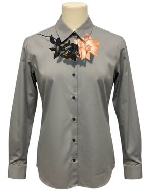 DRIES VAN NOTEN GREY FLOWER PRINT COTTON SHIRT / BLOUSE